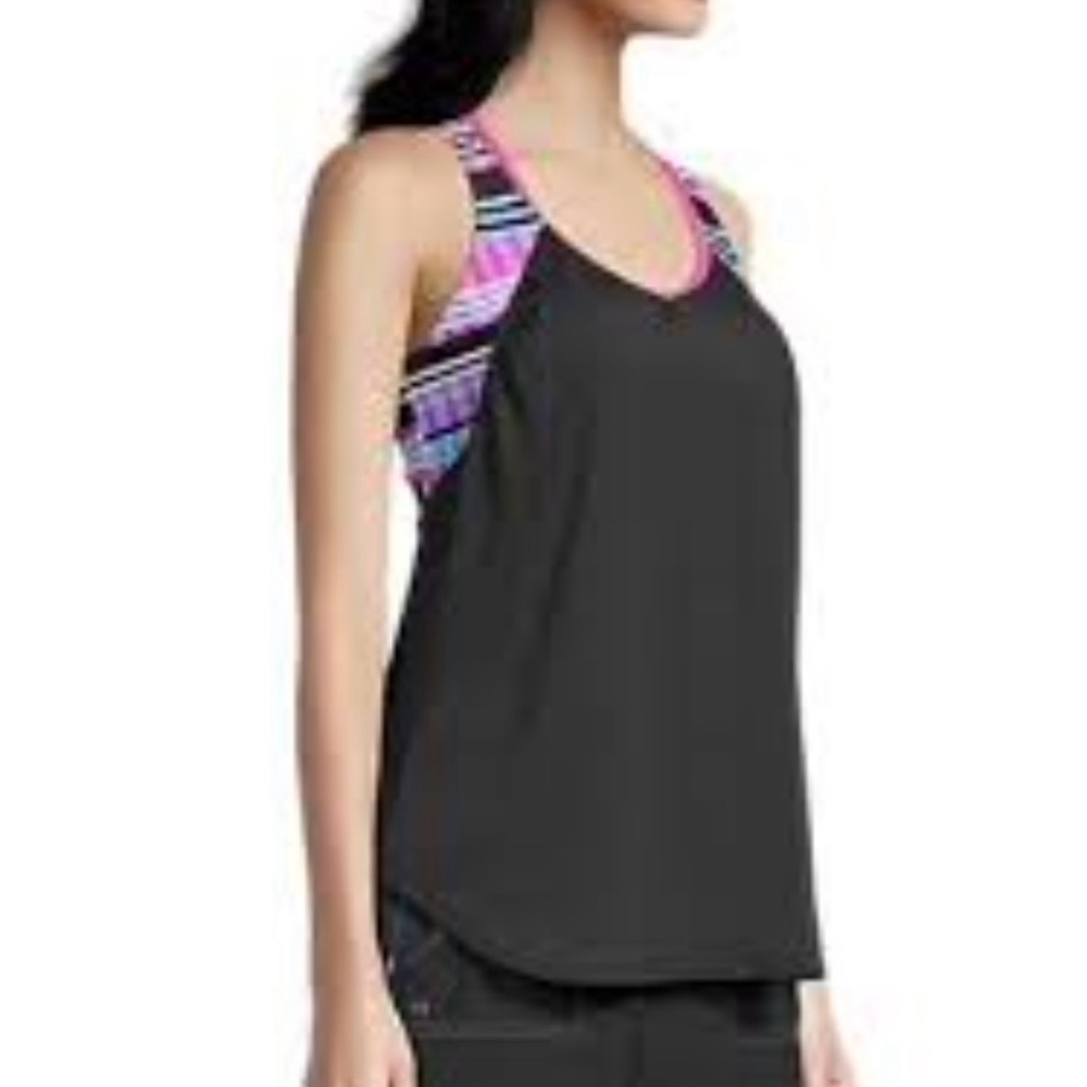 ZeroXposur Black Tankini Top with Pink & Purple Accents